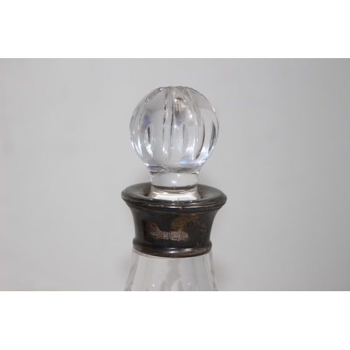 1128 - MAPPIN WEBB SILVER COLLARED SMALL DECANTER - BIRMINGHAM - 21CM