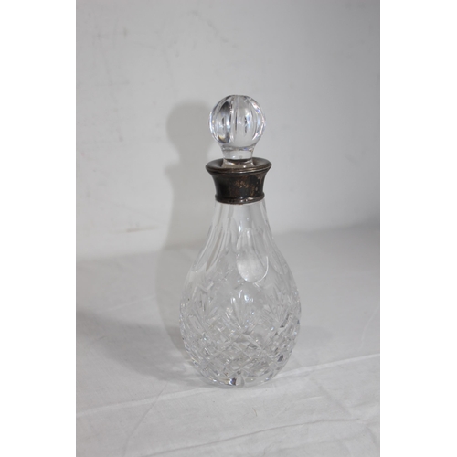 1128 - MAPPIN WEBB SILVER COLLARED SMALL DECANTER - BIRMINGHAM - 21CM