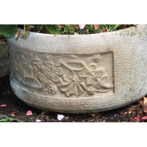 141 - PAIR OF STONE PLANT POTS 
50 X 27CM