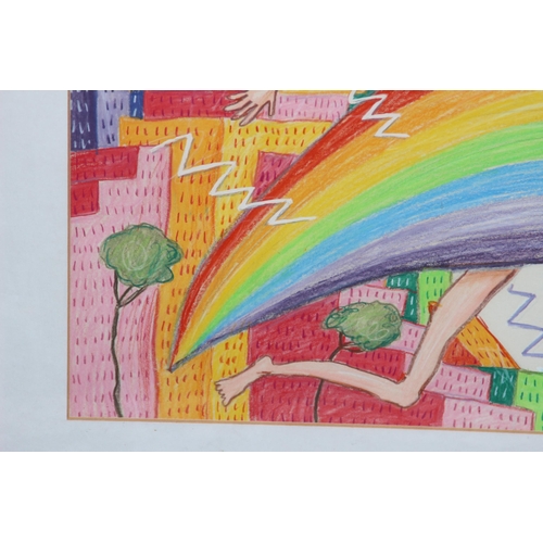 163 - RAINBOW FIGURE MIXED MEDIA PASTLE DRAWING 
88 X 67CM