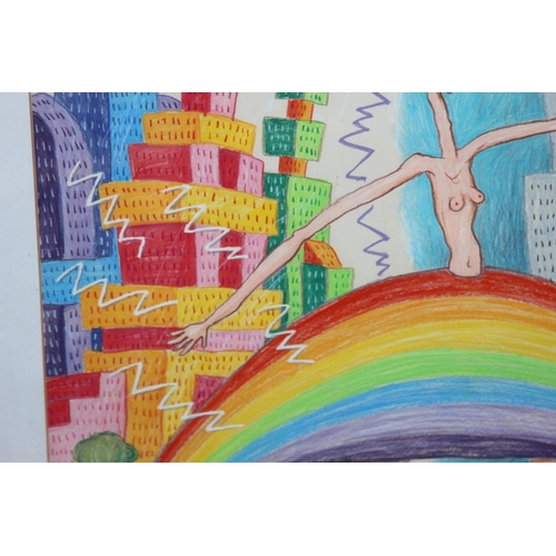 163 - RAINBOW FIGURE MIXED MEDIA PASTLE DRAWING 
88 X 67CM