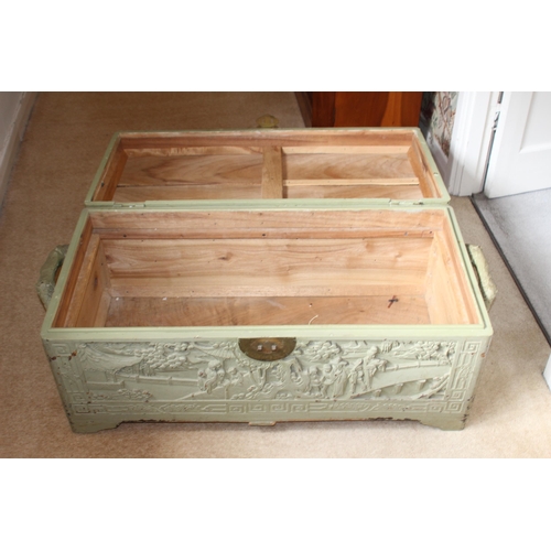 25 - VINTAGE  CAMPHORWOOD CHEST HEAVLY CARVED
91 X 45 X 42CM