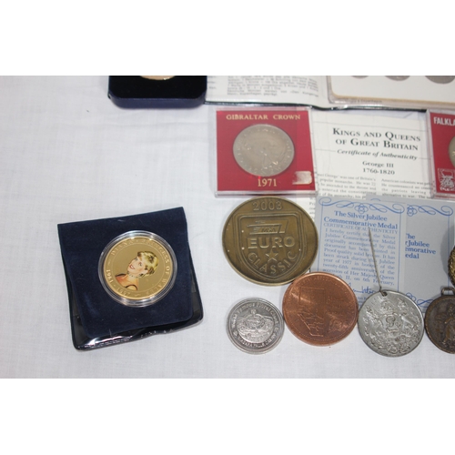 935 - QUANTITY OF COINS MOSTLY CASED OR BLISTER PACKED, SOME MEDALLIONS