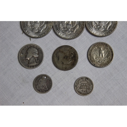 953 - SELECTION OF US SILVER COINS HALF DOLLAR TO DIME OLDEST 1876