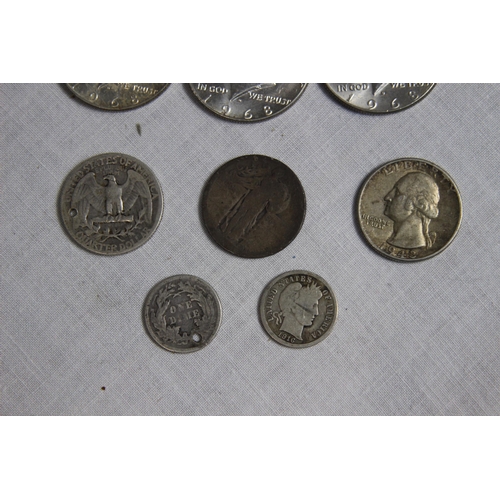 953 - SELECTION OF US SILVER COINS HALF DOLLAR TO DIME OLDEST 1876