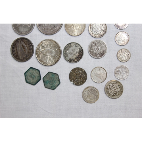 956 - SELECTION OF BRITISH, EUROPEAN AND WORLD SILVER COINS - 166G