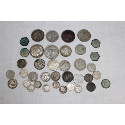 956 - SELECTION OF BRITISH, EUROPEAN AND WORLD SILVER COINS - 166G