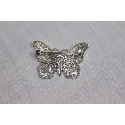 1013 - TWO BUTTERFLY FORM SILVER BROOCHES - ONE MADE IN JAPAN