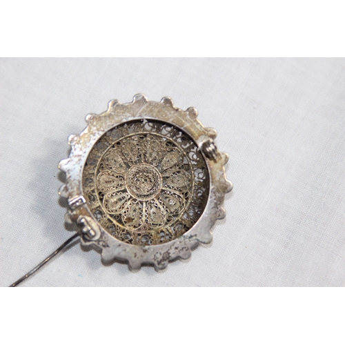 1020 - TWO FILIGREE SILVER BROOCHES AND A FRENCH KEY TO THE CITY, PARIS, WHITE METAL SILVER BROOCH