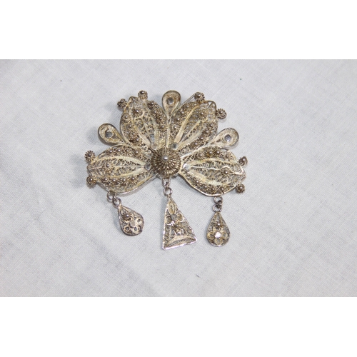 1020 - TWO FILIGREE SILVER BROOCHES AND A FRENCH KEY TO THE CITY, PARIS, WHITE METAL SILVER BROOCH