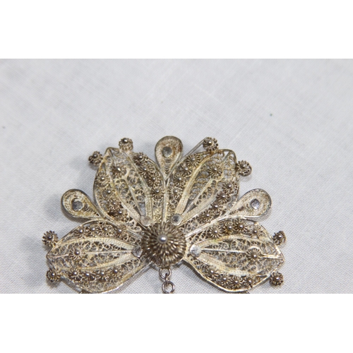 1020 - TWO FILIGREE SILVER BROOCHES AND A FRENCH KEY TO THE CITY, PARIS, WHITE METAL SILVER BROOCH