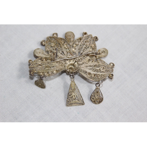 1020 - TWO FILIGREE SILVER BROOCHES AND A FRENCH KEY TO THE CITY, PARIS, WHITE METAL SILVER BROOCH