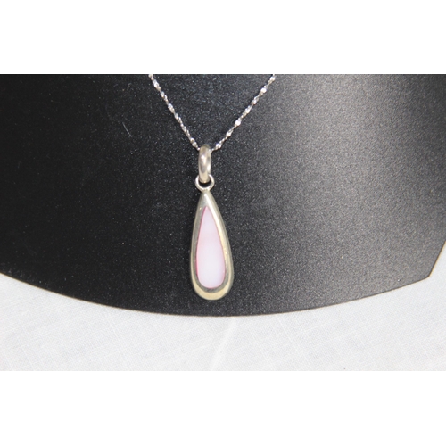 1039 - MOTHER OF PEARL INLAID SILVER PENDANT NECKLACE, CASED