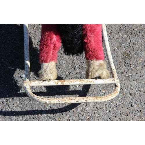 684 - VINTAGE RETRO 1950S SMALL LINES BROTHERS STRAW FILLED PINK MOHAIR ROCKING HORSE 
75 X 51CM