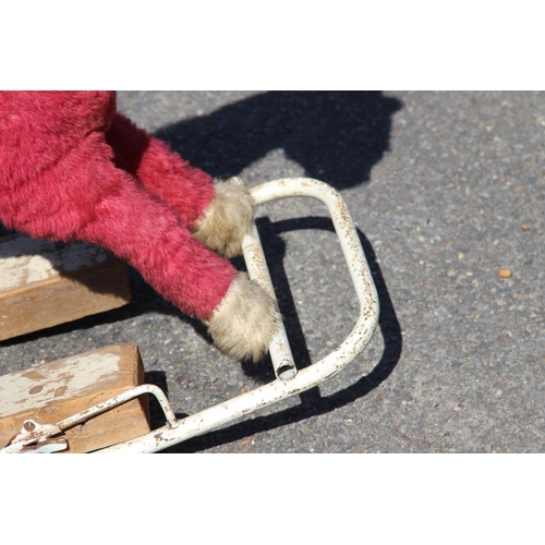 684 - VINTAGE RETRO 1950S SMALL LINES BROTHERS STRAW FILLED PINK MOHAIR ROCKING HORSE 
75 X 51CM