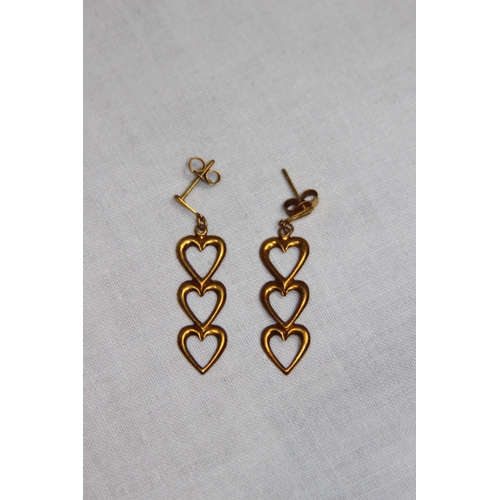 1162 - 9CT GOLD TRIPLE HEART DROP EARRINGS