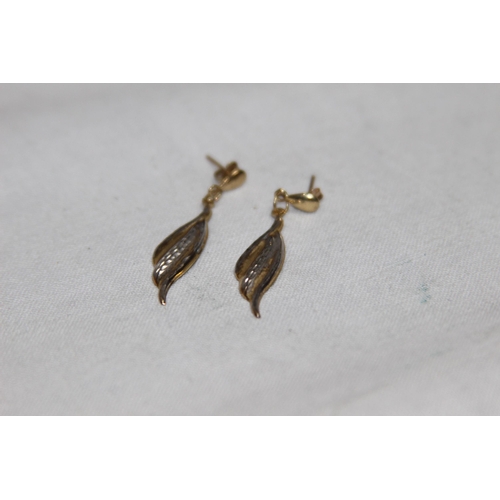 1165 - WHITE AND YELLOW 9CT GOLD DROP EARRINGS