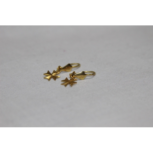 1182 - CASED PAIR OF 9CT GOLD EARRINGS IN MALTESE CROSS FORM