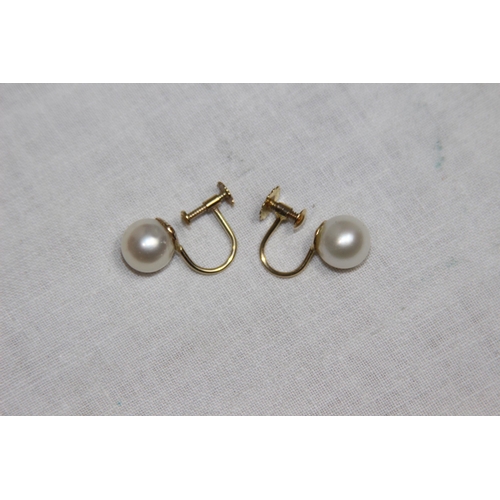 1187 - PAIR OF LARGE PEARL EARRINGS ON 9CT GOLD SETTING - 3G