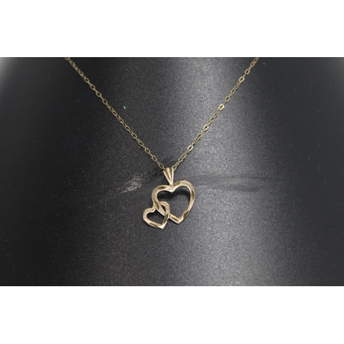 1192 - DOUBLE HEART 9CT GOLD PENDANT NECKLACE