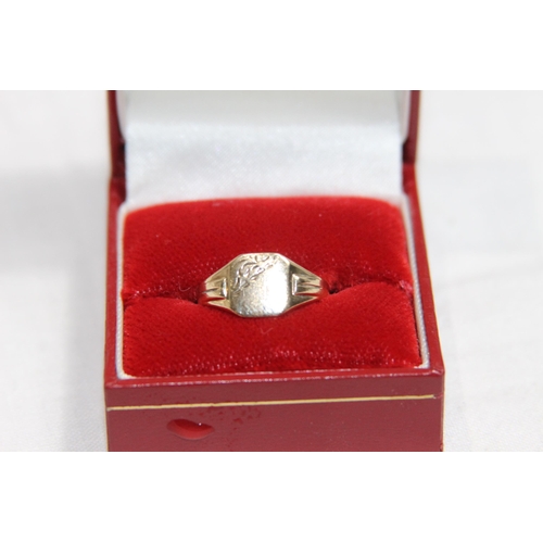 1217 - DEMI BRIGHT-CUT 9CT GOLD SIGNET RING - INSCRIPTION FREE - 1.81G - SIZE N