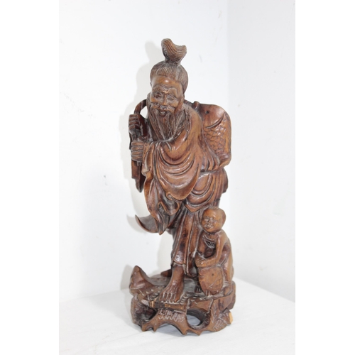 307 - 2 X SOAPSTONE AND 2 X CARVED ORIENTAL FIGURES 
31CM