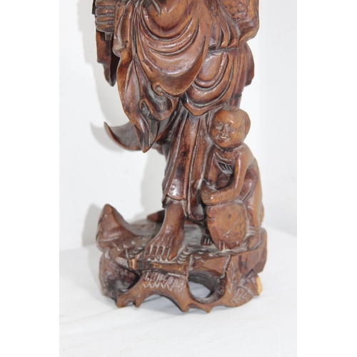 307 - 2 X SOAPSTONE AND 2 X CARVED ORIENTAL FIGURES 
31CM