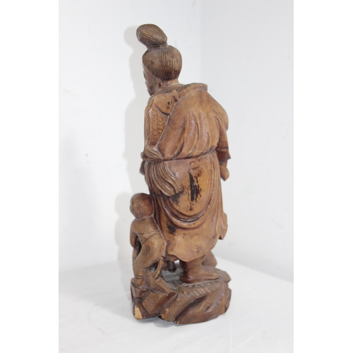 307 - 2 X SOAPSTONE AND 2 X CARVED ORIENTAL FIGURES 
31CM