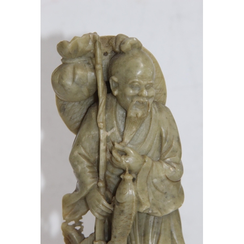 307 - 2 X SOAPSTONE AND 2 X CARVED ORIENTAL FIGURES 
31CM