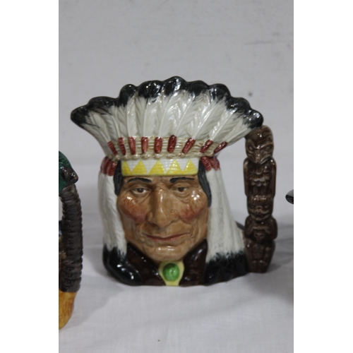 392 - 3 X ROYAL DOULTON TOBY JUGS - BEEFEATER, NORTH AMERICAN INDIAN AND ROBINSON CRUSOE 
17CM