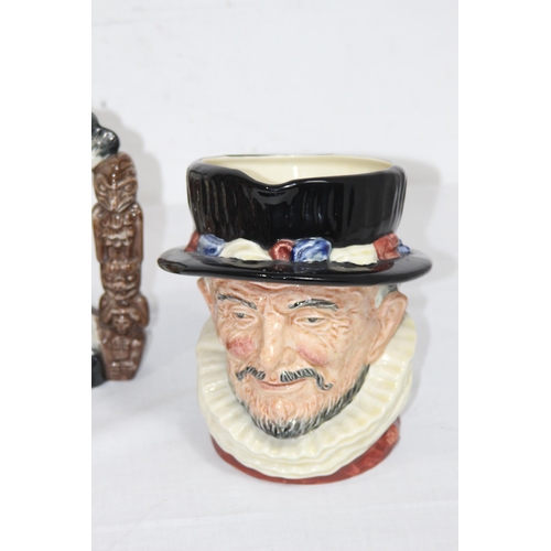 392 - 3 X ROYAL DOULTON TOBY JUGS - BEEFEATER, NORTH AMERICAN INDIAN AND ROBINSON CRUSOE 
17CM