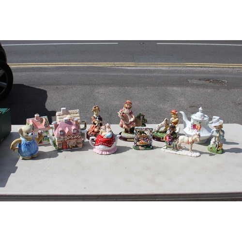 396 - QUANTITY OF CHINA FIGURES AND TEAPOTS ETC