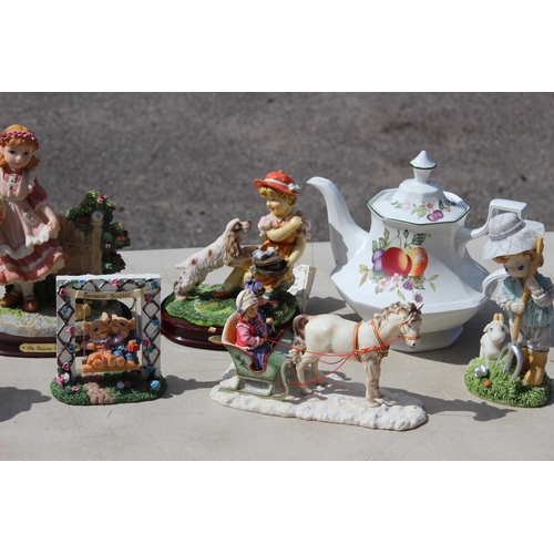 396 - QUANTITY OF CHINA FIGURES AND TEAPOTS ETC