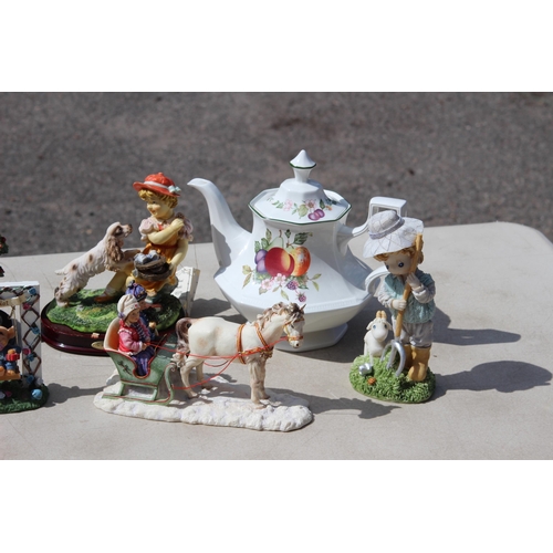 396 - QUANTITY OF CHINA FIGURES AND TEAPOTS ETC