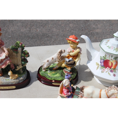 396 - QUANTITY OF CHINA FIGURES AND TEAPOTS ETC