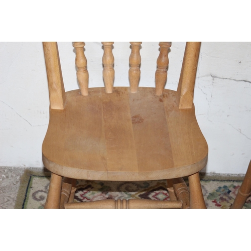 32 - 6 X FARMHOUSE PINE DINING CHAIRS - TWO ARE CARVERS 
58 X 44 X 90