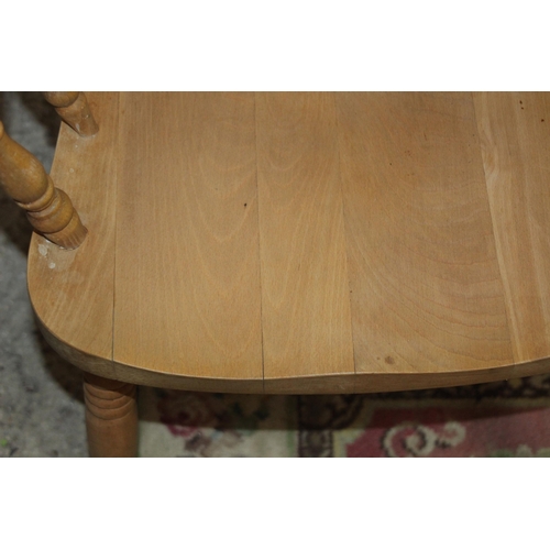 32 - 6 X FARMHOUSE PINE DINING CHAIRS - TWO ARE CARVERS 
58 X 44 X 90