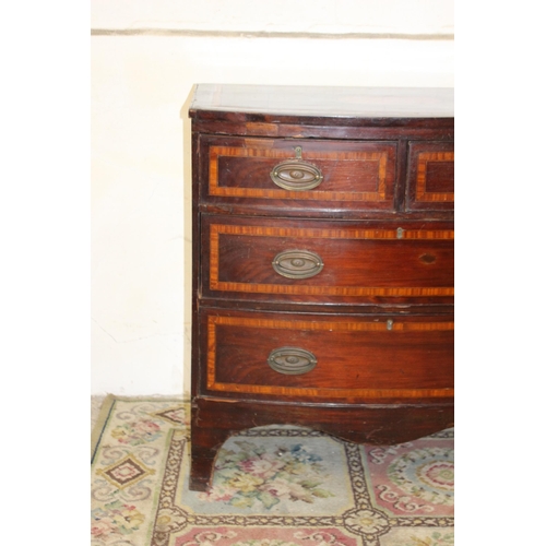 38 - EDWARDIAN BOW FRONTED INLAID 2/2 CHEST OF DRAWERS 
88X 48 X 88CM