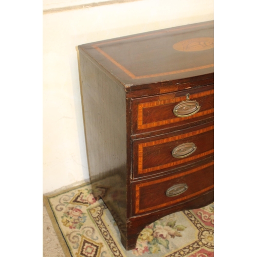 38 - EDWARDIAN BOW FRONTED INLAID 2/2 CHEST OF DRAWERS 
88X 48 X 88CM