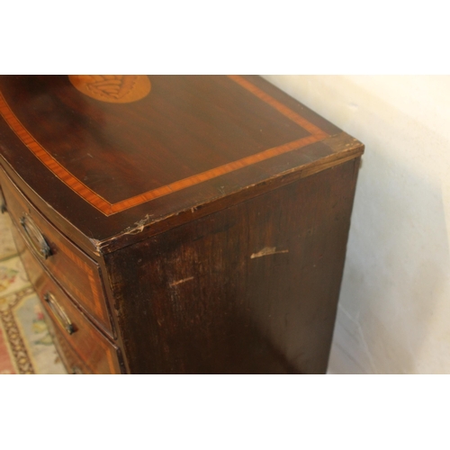 38 - EDWARDIAN BOW FRONTED INLAID 2/2 CHEST OF DRAWERS 
88X 48 X 88CM