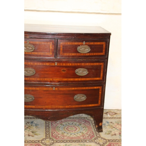 38 - EDWARDIAN BOW FRONTED INLAID 2/2 CHEST OF DRAWERS 
88X 48 X 88CM