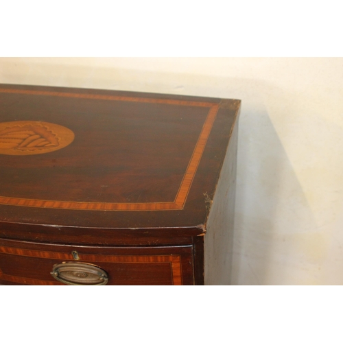 38 - EDWARDIAN BOW FRONTED INLAID 2/2 CHEST OF DRAWERS 
88X 48 X 88CM