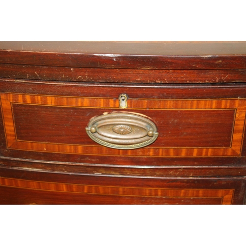 38 - EDWARDIAN BOW FRONTED INLAID 2/2 CHEST OF DRAWERS 
88X 48 X 88CM