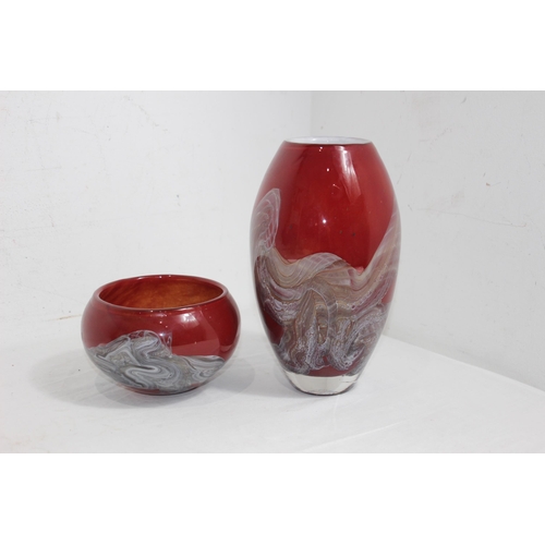 374 - ART GLASS VASE AND BOWL STAMPED RG BB TO BOTTOM
24CM