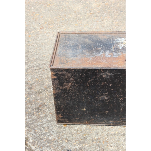 46 - ANTIQUE METAL DEEDS TRUNK 
98 X 76 X 34CM