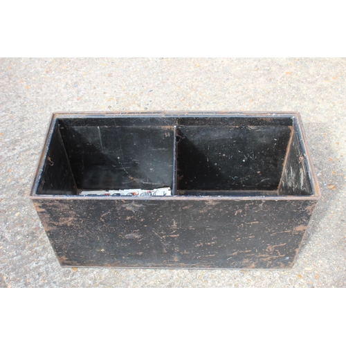 46 - ANTIQUE METAL DEEDS TRUNK 
98 X 76 X 34CM