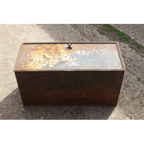 46 - ANTIQUE METAL DEEDS TRUNK 
98 X 76 X 34CM