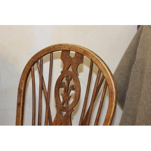 53 - BARLEY TWIST TABLE AND TWO WHEEL BACK CHAIRS 
90 X 71 X 120