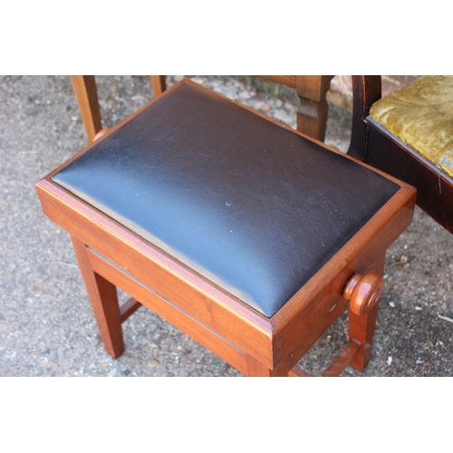 60 - 3 X PIANO STOOLS - ONE WITH CONTENTS 
64 X 33 X 57CM