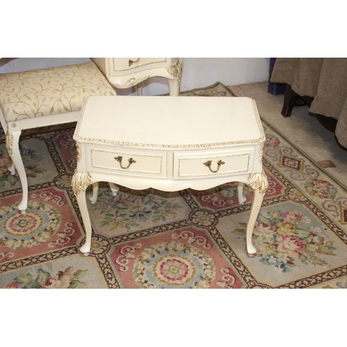 68 - QUEEN ANNE STYLE DRESSING TABLE, MIRROR, STOOL AND SMALL CHEST OF DRAWERS